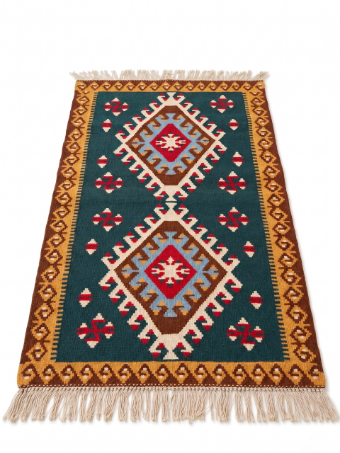 Anadolu motifli kendir el dokuma doğal kilim