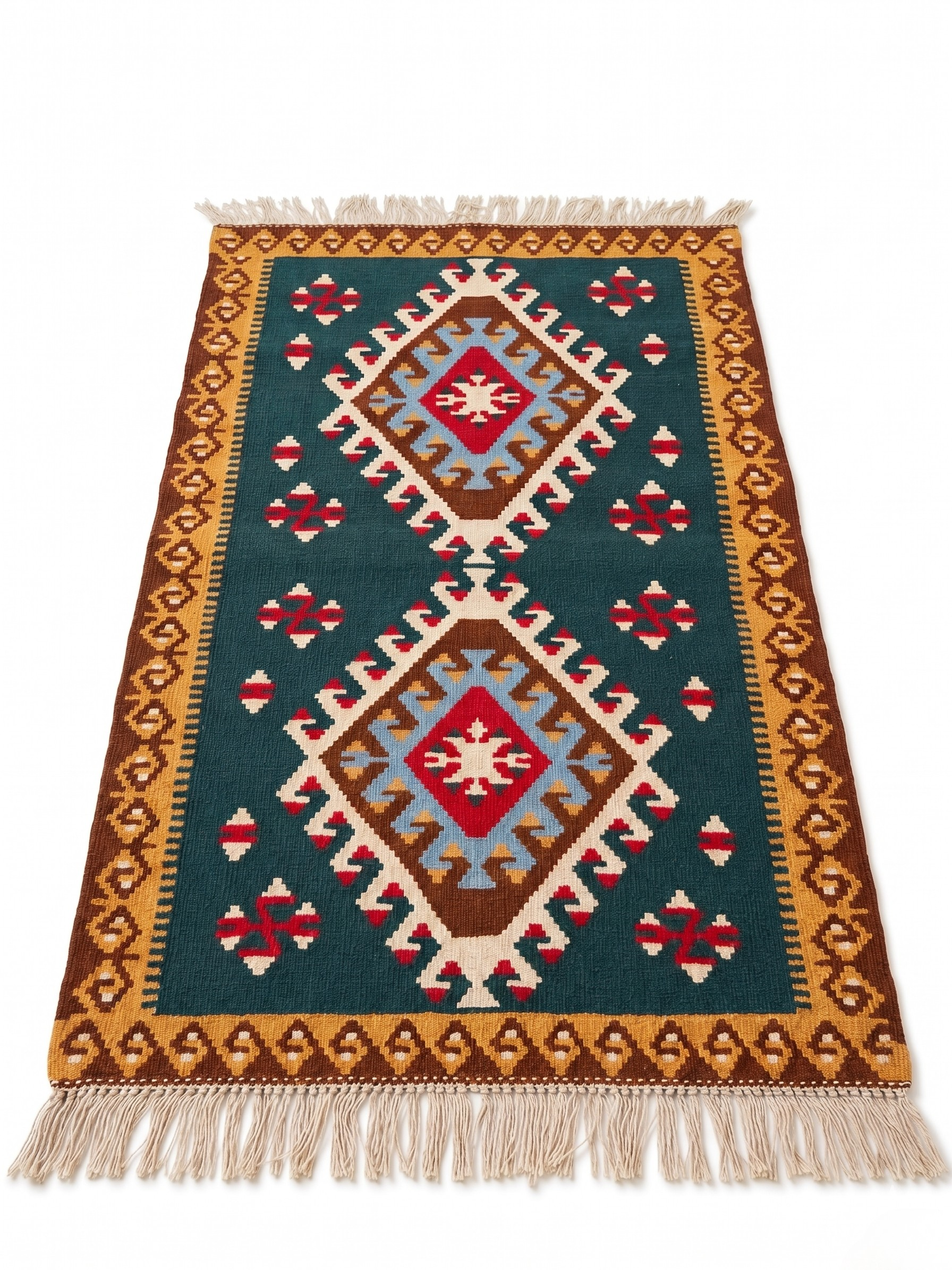 Anadolu motifli kendir el dokuma doğal kilim